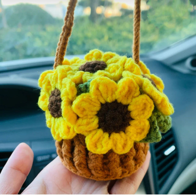 Handmade Knitted Flower Car Accessories Rearview Mirror ec094189 c8e2 48ea 9753 992981571e40