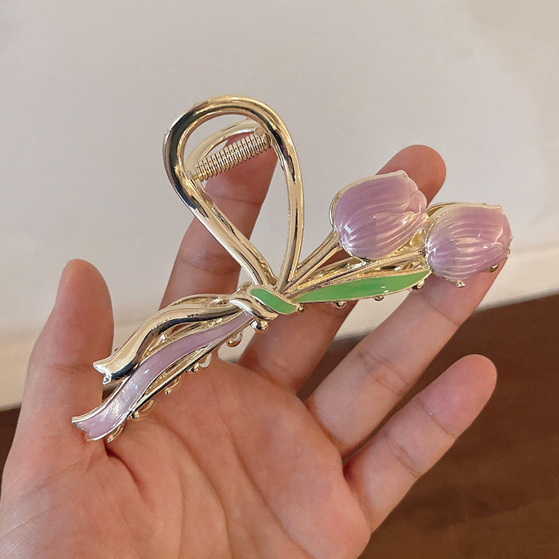 Oil Dripping Tulip Metal Grip Back Head Elegant Barrettes ec0dfe71 7a5c 4be8 af6a 24a15d97017b