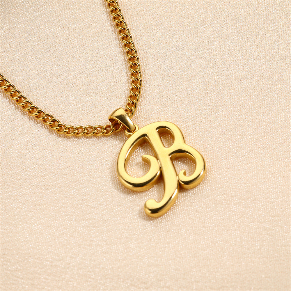 Simple Elegant Necklace Stainless Steel 18K Gold Mini English Letter Pendant ec1992eb f80c 4dac 9404 7f40e1c95b1f