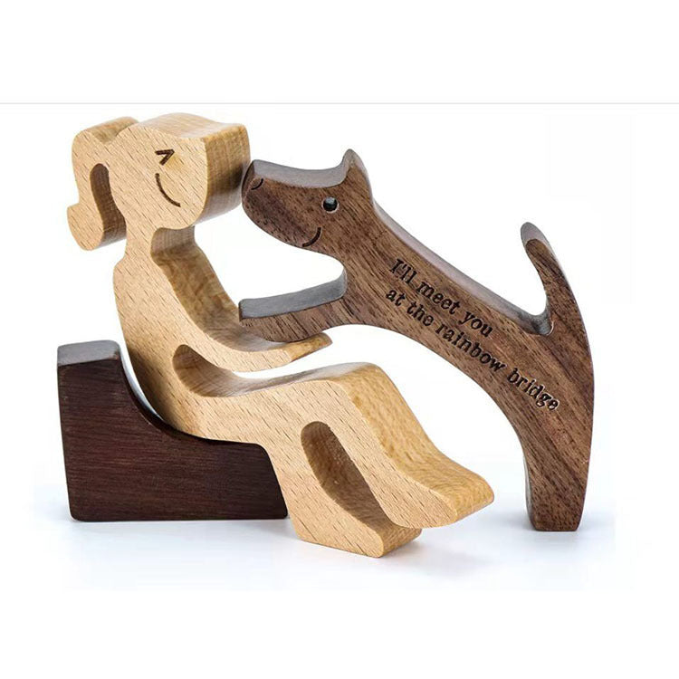 DIY Figurine Wood Dog Ornament Sculpture Home Decoration A Man A Dog Wood Sculpture Christmas Gifts Model Decor ec4b31a6 179b