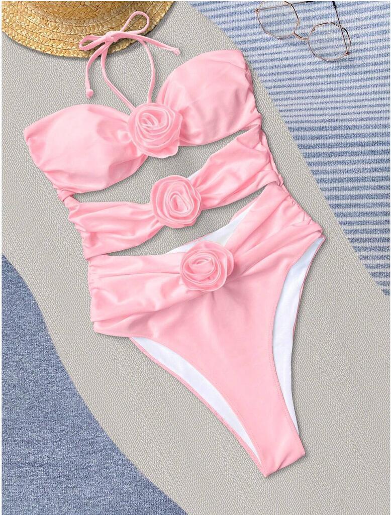 Ladies Hot Spring Three-dimensional Flower BIKINI One-piece Swimsuit ec5b1b60 4926 42ea aa0c b58843e894ff