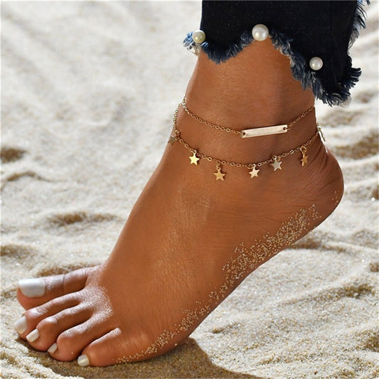 Women's Double Layer Pentagram Pendant Anklet ec614fe4 a4b6 4625 aa2e 30f8fd84f432