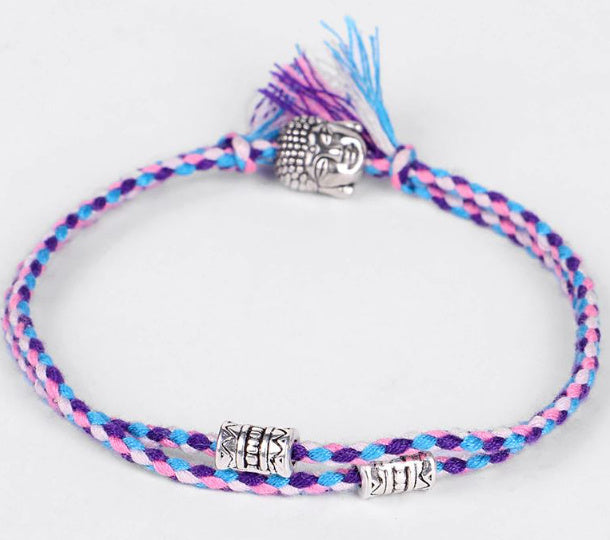 Hand-woven colorful lucky rope bracelet adjustable silver Buddha head double simple bracelet ec6d77f6 c3a7 450a 8d0c 701f4aa5