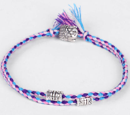 Hand-woven colorful lucky rope bracelet adjustable silver Buddha head double simple bracelet ec6d77f6 c3a7 450a 8d0c 701f4aa5