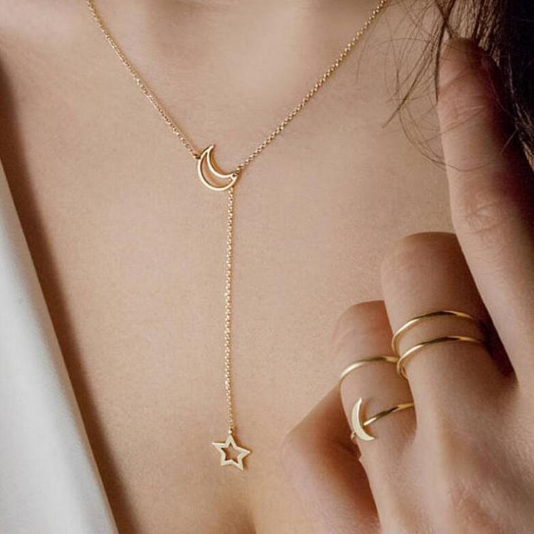 Moon Star Necklace Clavicle Chain Short Necklace ec7935e8 296d 4d84 ad4e 7c01f910cb66