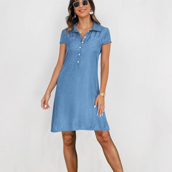 Split Pocket Large Swing Skirt Plus Size Casual Denim Dress