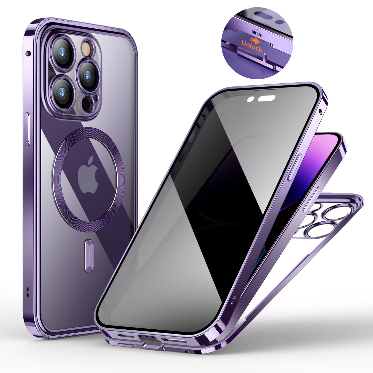 Anti-Privacy Metal Buckle Magnetic Support Wireless Charging Double-Sided Lens Full Cover Phone Case Protective Cover ecacfee
