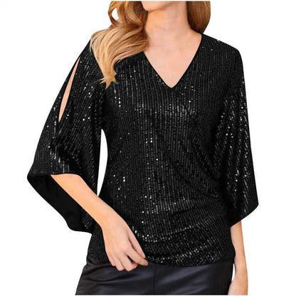 Loose Mid-length Sequined T-shirt Women's Short Sleeve ecddd60d ee50 4aca 9076 2f54b34cd8bc