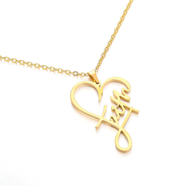 Fashion Stainless Steel Faith Peach Heart Necklace Bracelet ecfe852e f923 4731 b777 fc72e6f0a6e8