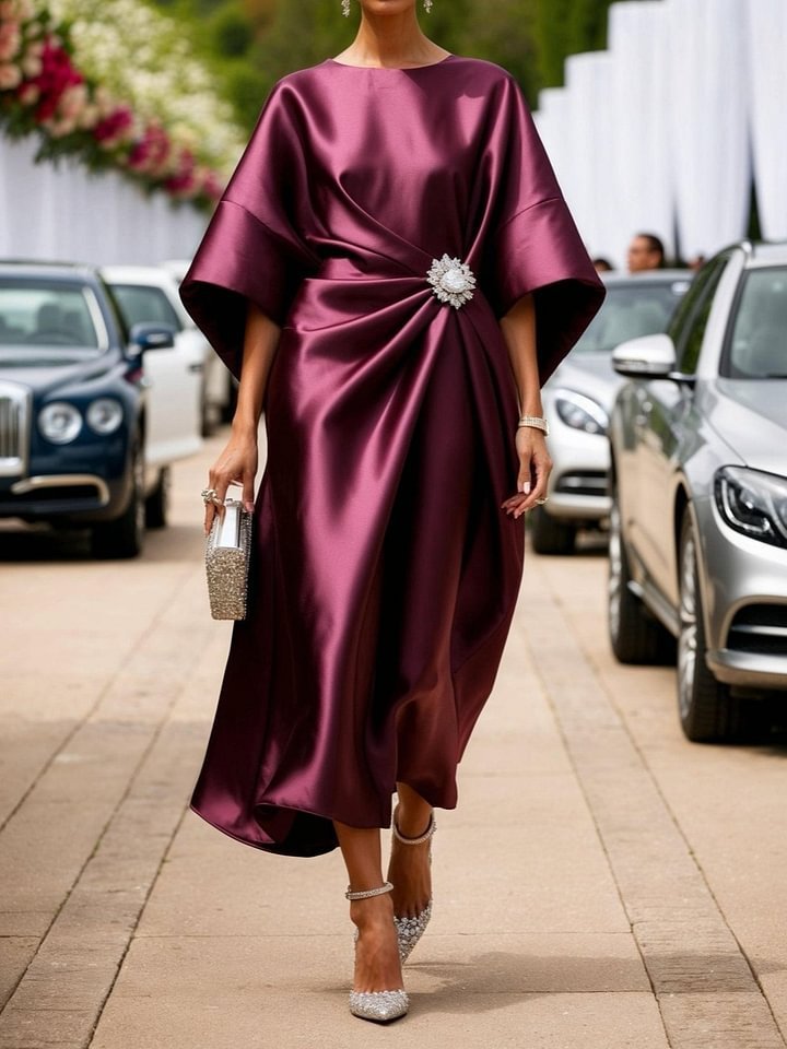 Women's Commuting Elegant Elegant Flower Beads Decorative Satin Design Dress