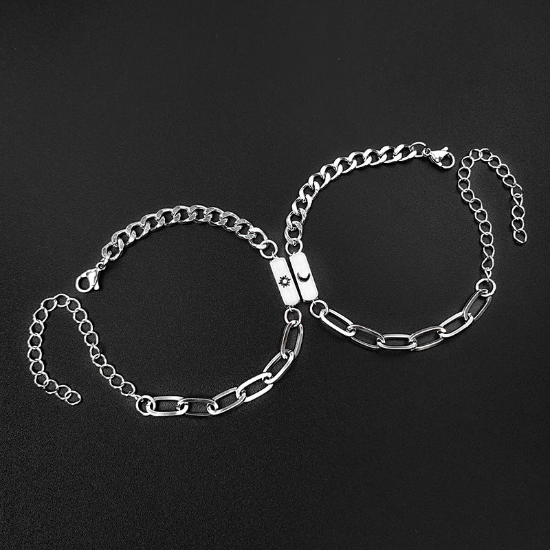 Simple Stainless Steel Sun Moon Love Couple Bracelet ed0a2eb5 7004 4b3b 8048 5e1b9df9a9dd