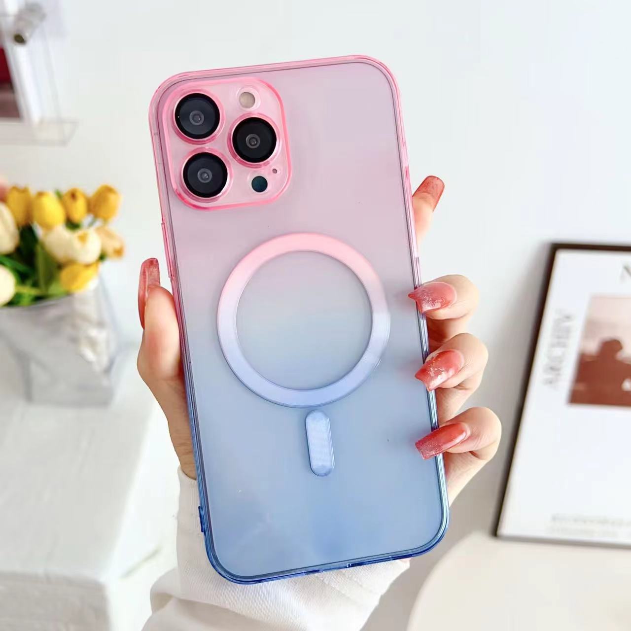 Hot Gradient Two-color Magnetic Phone Case Lens Protector Protective Case - 图片 9