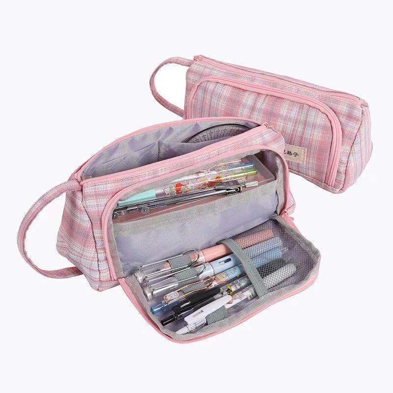 Canvas Pen Bag Large Capacity Double Wall Cute Multi-functional Girl Stationery Box High School Junior High School Japanese S