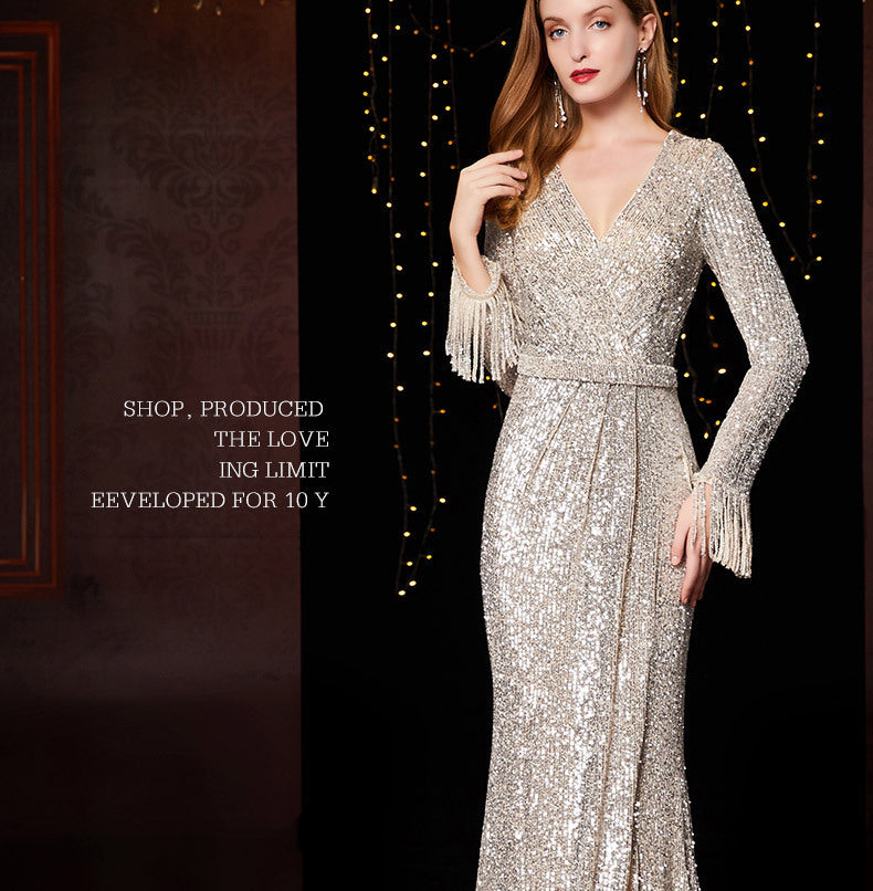 Temperament Banquet Ladies Sequined Annual Meeting Host Long Evening Dress ed74c919 5b05 401a b7cf 8925889f58b0
