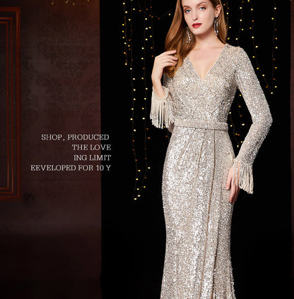 Temperament Banquet Ladies Sequined Annual Meeting Host Long Evening Dress ed74c919 5b05 401a b7cf 8925889f58b0