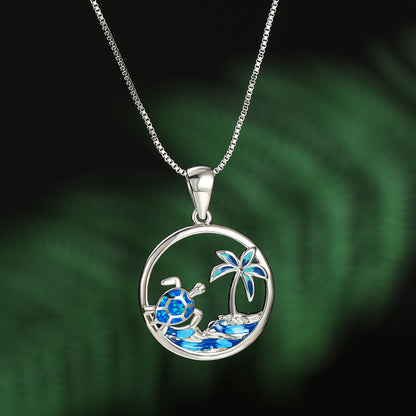 Platinum Blue Opal Turtle Palm Necklace ed77c41a 3da5 448e 8e9b 9bda348ff814