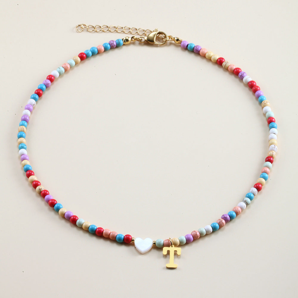 Colorful Beads Initial Choker For Women Stainless Steel Lett ed910532 a4e8 4e23 8b7e b7ebb6da76b4