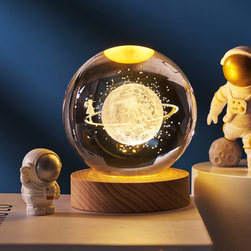 Luminous Starry Sky And Planets Moon Moon Crystal Ball Small Night Lamp Projection Ambience Light Creative Gift New Strange G
