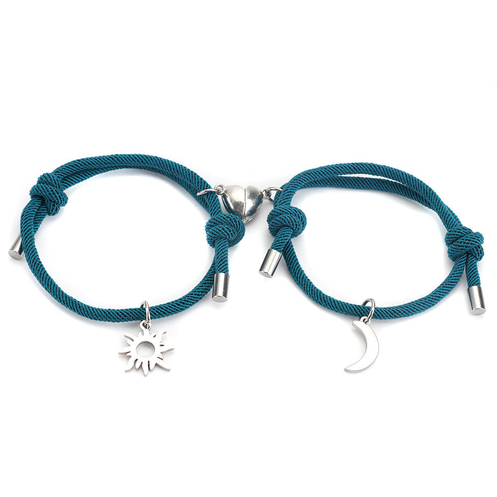 Stainless Steel Titanium Sun And Moon Pendant Couple Bracelet edd0c0a9 2ae6 478a 94e9 152f0b5c561e