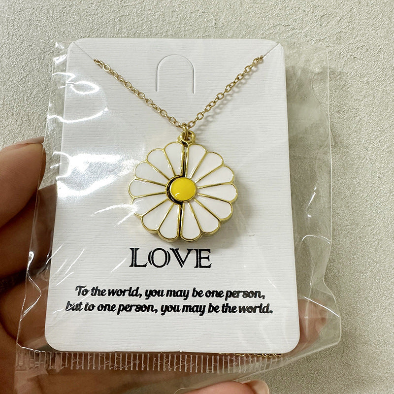 Daisy Stainless Steel Blank Inscription Necklace SUNFLOWER Gold Pendant Drop Oil Chrysanthemum Necklace edd23662 c928 49a6 81