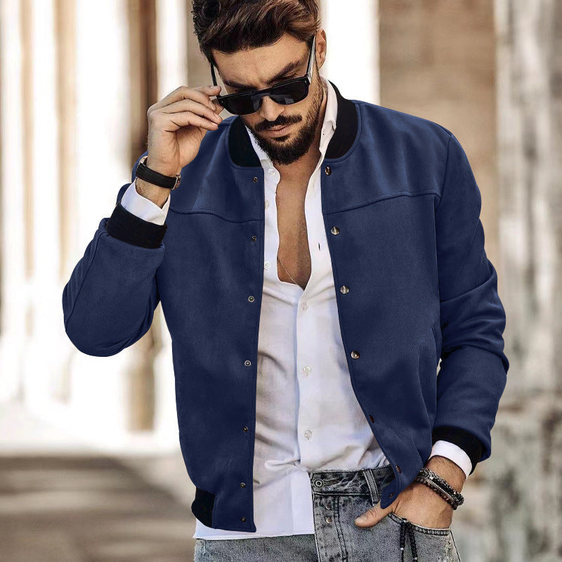 Suede Stand Collar Men's Button Cardigan edf647bc 7acd 451f ae39 41e1dd52075c