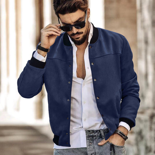 Suede Stand Collar Men's Button Cardigan edf647bc 7acd 451f ae39 41e1dd52075c