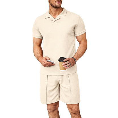 Summer New Waffle V-neck Polo Shirt Men's Suit ee83f5c1 fad6 412b 9c6b f189f05b2b97