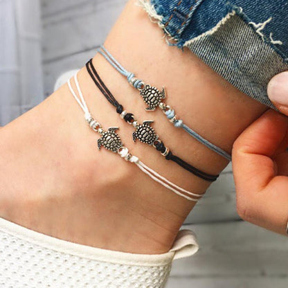 European And American Hemp Rope Multi-layer Turtle Anklet Hand-woven Antique Silver Turtle Beach Anklet Bracelet eec4a3e3 1c3