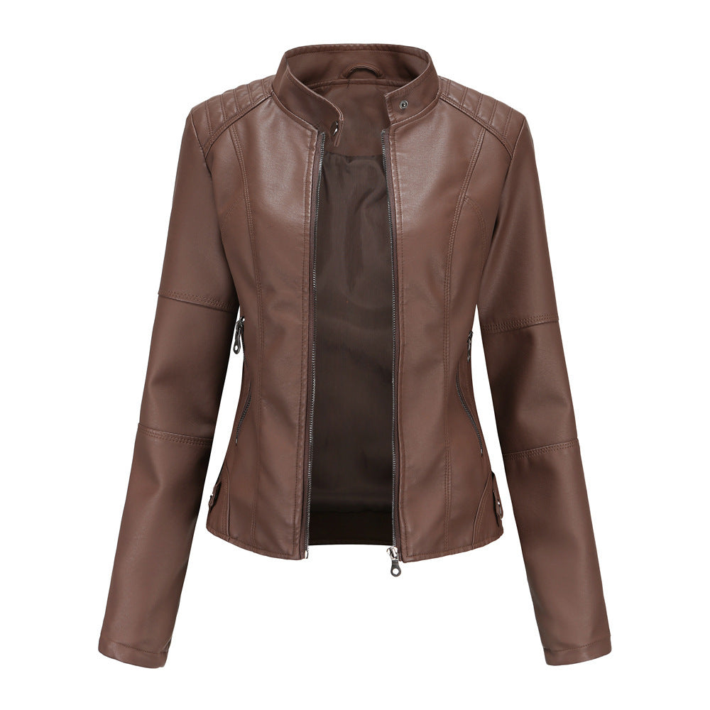 Thin Large Size Leather Clothing With Stand Collar Slim-fit Jacket eed362a7 6933 4b3a be8e 80ea2ddec4ab