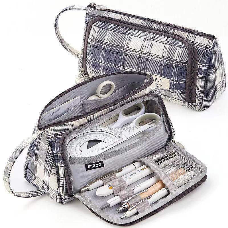 Canvas Pen Bag Large Capacity Double Wall Cute Multi-functional Girl Stationery Box High School Junior High School Japanese S