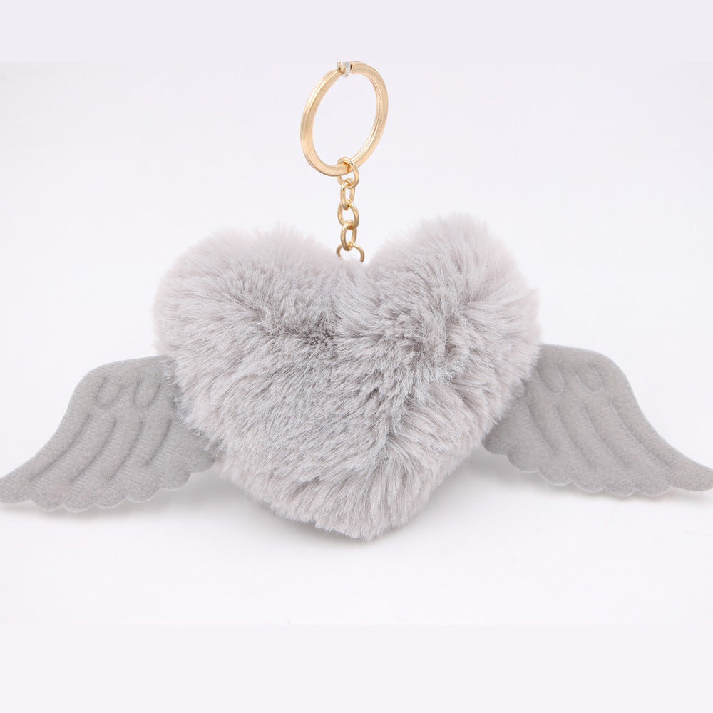 Peach Heart Wings Heart Wool Ball Keychain Pendant eee7add4 36cc 42aa 8a48 0cc3826558a6