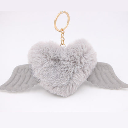 Peach Heart Wings Heart Wool Ball Keychain Pendant eee7add4 36cc 42aa 8a48 0cc3826558a6