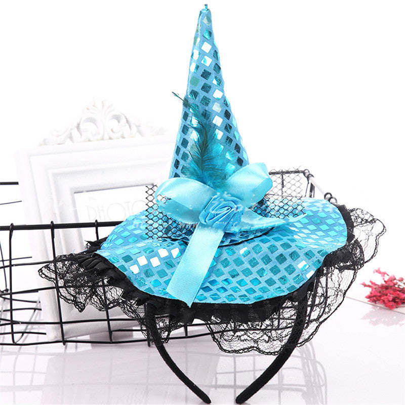 Halloween Decoration Witch Hat Headband, Masquerade Show Lace Sequin Hat Headband ef1b9d1b 3671 400a a682 90fcd448e834