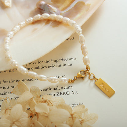 English LOVE Square Plate Lettering Pearl Titanium Steel Bracelet ef5be21a d09d 4187 93a4 710cd983968d