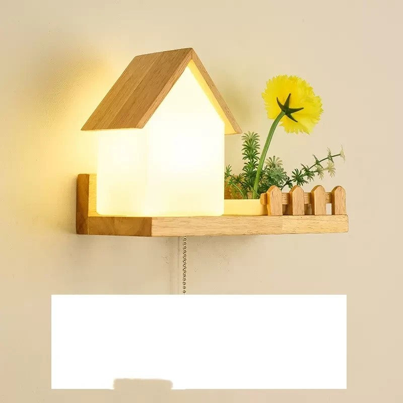 Green Plant Solid Wood Corridor Decoration Bedroom Bed Creative Wall Lamp efae37f1 90ca 4990 a66a 64989b7cd5aa