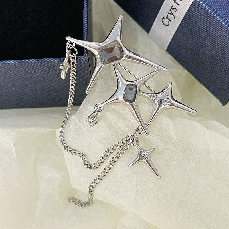 Four Eight-pointed Stars Zircon Chain Brooch For Women efd1fe76 f5c3 4511 a23b cf4f4c1bbed6