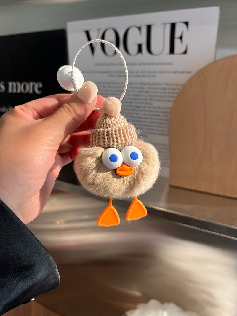 Cute Imitate Rex Rabbit Fur Little Duck Car Key Ring Pendant eff43ea7 b50d 4200 b788 54f9f59aea4b