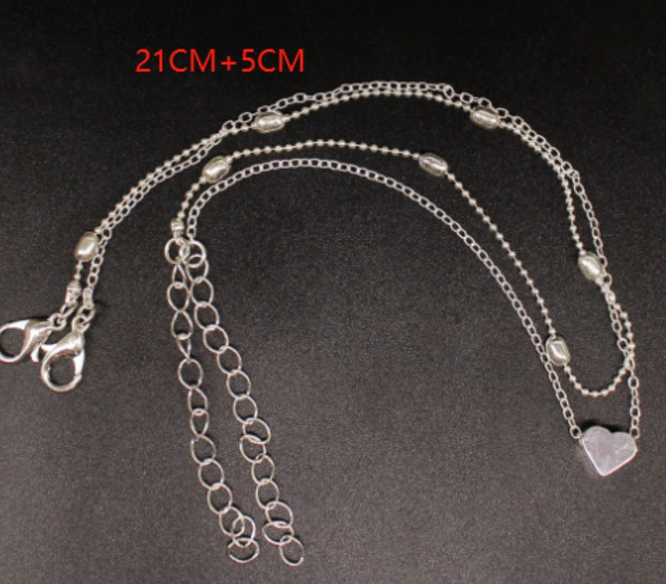 Double-layered anklet Retro beach ball chain heart-shaped anklet f037833f 2caf 46b3 bed6 f5972f5dc7b0