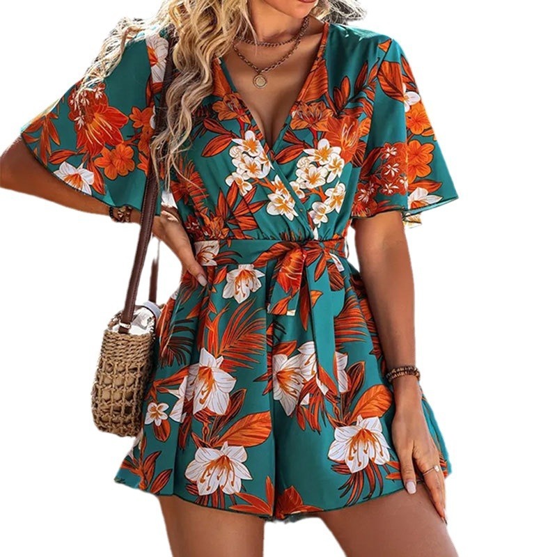 Beach Vacation Ruffle Sleeve Short Culottes Printed Jumpsuit f0583eab b4b4 46b7 a92b 04efbe1948a9