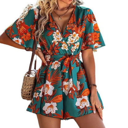 Beach Vacation Ruffle Sleeve Short Culottes Printed Jumpsuit f0583eab b4b4 46b7 a92b 04efbe1948a9