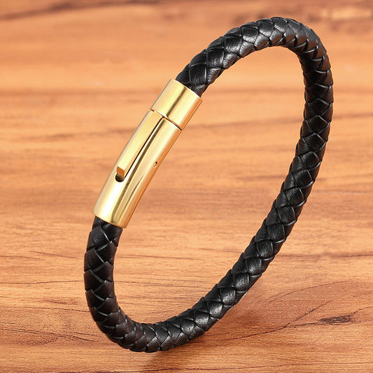 Titanium Steel Braided Leather Bracelet f0667a38 f1be 46fe a38c c27425039e05