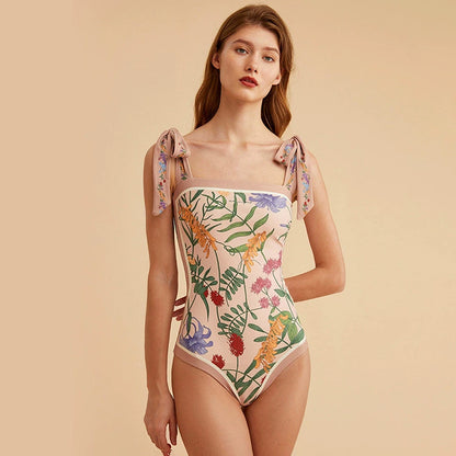 Vintage French Double Sided Print Slim One-Piece Swimsuit f06a3a3e 386e 4b01 b242 f8b1bc4b1b5b