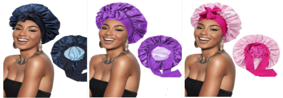 Double-layer Satin Ribbon Round Cap Bow Artificial Silk Beauty Hair Care Wide-brimmed Hat f0728370 af07 4782 930c ff94030eac4