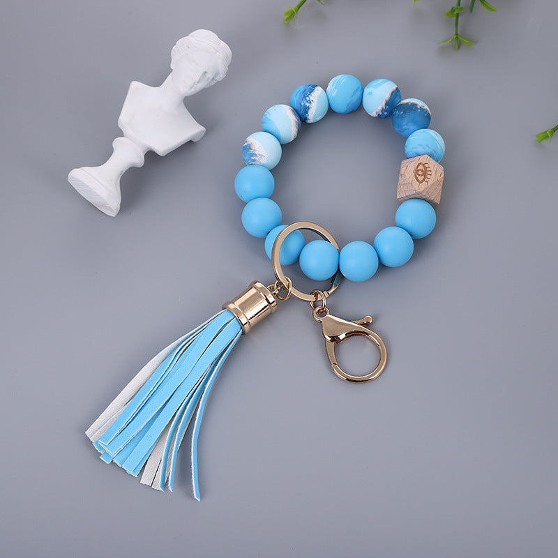 Color Silicone Bead Bracelet PU Tassel Key Chain f09917d2 c012 410d 8ce4 5564aabce1a0