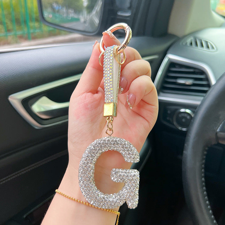 English Letter Keychain Clay Diamond Round Buckle Pendant f0c7e085 ba9f 4495 93f4 1a31d33f22b1