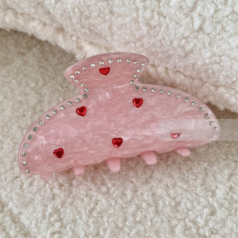 Exquisite Rhinestone Love Pink Grip Japanese And Korean Ins Sweet Girly Exquisite Back Head Shark Clip New Female f167150a 07