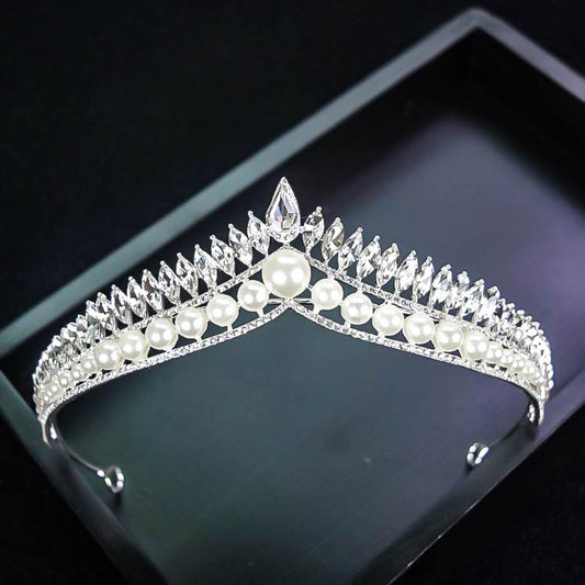 Korean New Bridal Pearl Crown Headdress Simple Elegant Angry Princess Crown Internet Celebrity Dream Girl Hair Accessories f1