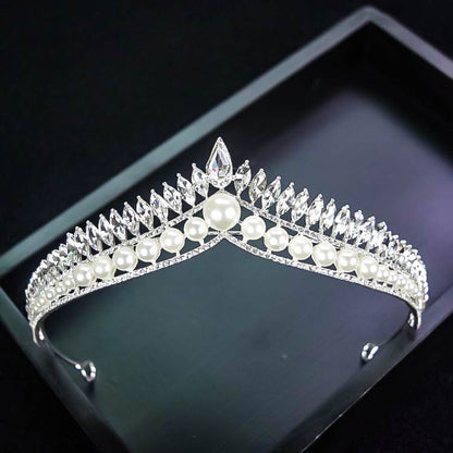 Korean New Bridal Pearl Crown Headdress Simple Elegant Angry Princess Crown Internet Celebrity Dream Girl Hair Accessories f1