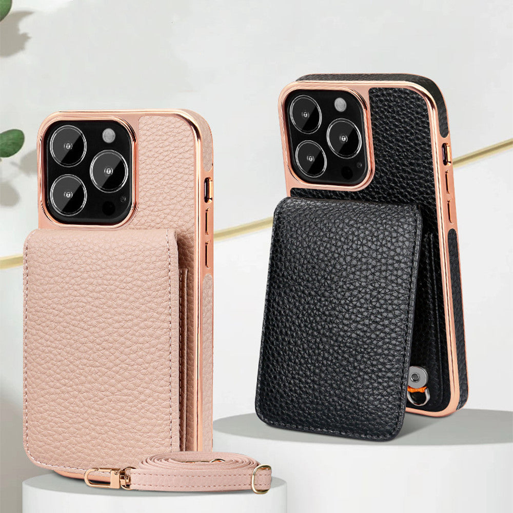 Litchi Pattern Wallet Lanyard Phone Case For 14 f18ead3c 2a76 439b bb50 a8bf380c87b9
