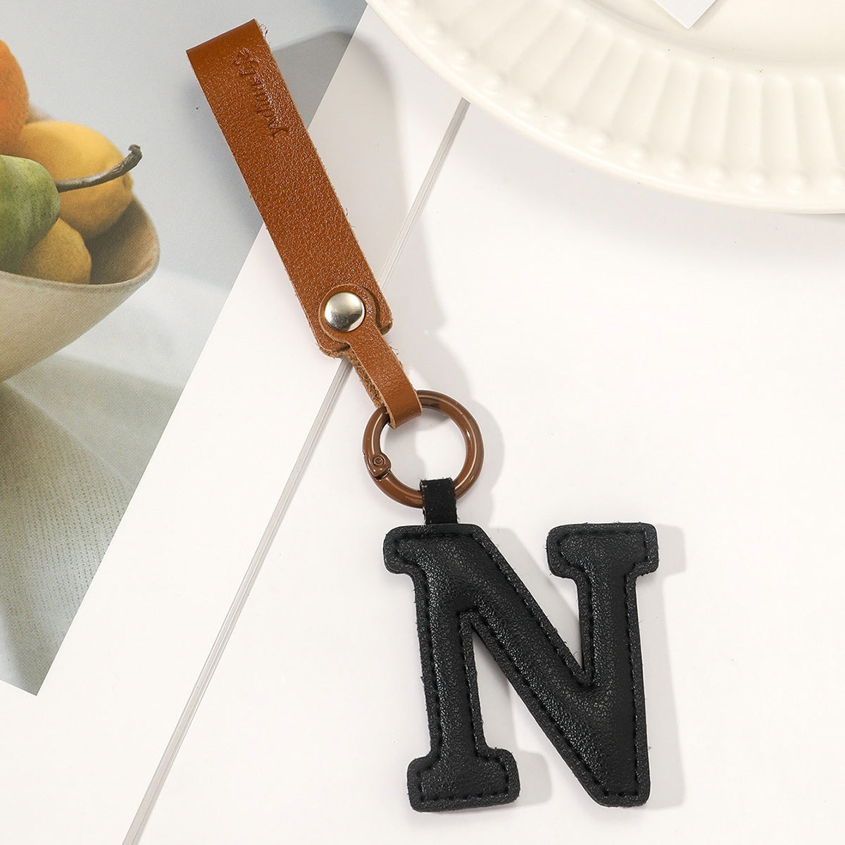 Fashion All-Match 26 Full Letter Leather Key Chain Pendant f19405d6 b192 45be 9ebf f17c56471392